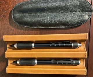 Sensa Classic Black Carbon Pen & Pencil Set In Leather Sleeve
