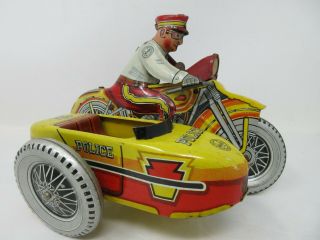 Vintage Marx Toys Tin Litho Wind Up Police In Motorcycle With Side Car 3.