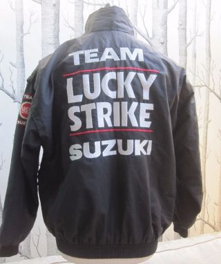 Team Suzuki Lucky Strike Jacket Vintage 80s 90s Black Embroidered Men 