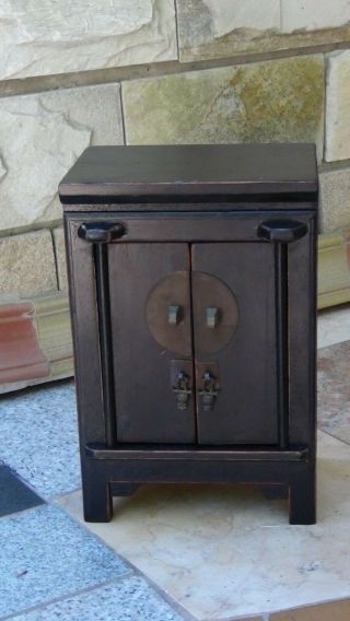 Antique Chinese Wood Carved Jewelry,  Apothecary 2 Door Cabinet W/drawer&2shelve 1