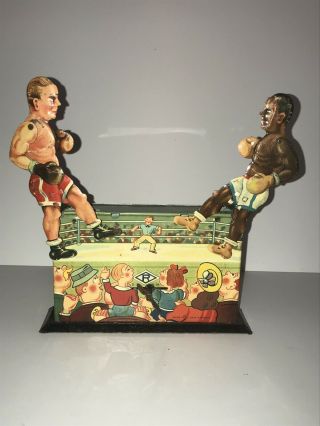 Vintage German Tin Litho Wind - Up Boxing Toy Great Rare Tin Toy