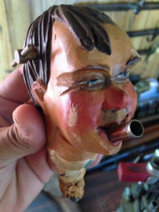 Vintage Anri Italy Hand Carved Wooden Musical Bottle Stopper Man Head