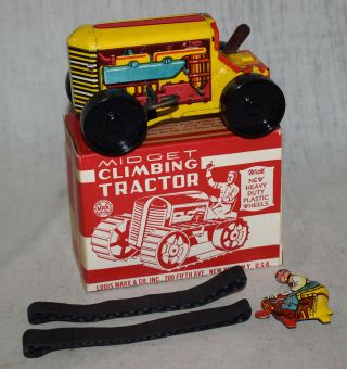 Vintage Marx Tin Windup Midget Climbing Tractor - Old Stock