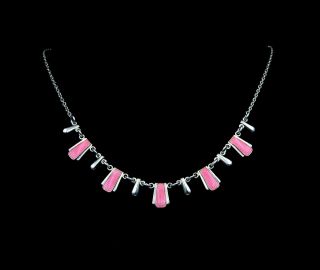 Pink Guilloche Enamel Necklace By Volmer Bahner | Vintage Scandinavian Jewellery