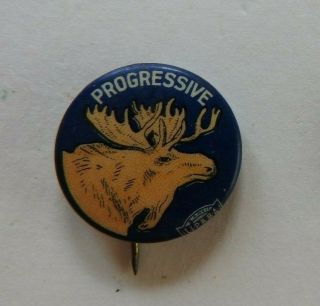 1912 Presidential Candidate Theodore Roosevelt Bull Moose Progressive Pinback Mt