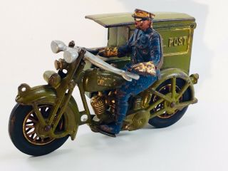1928 Cast Iron Hubley Police Harley Davidson Parcel Post Motorcycle