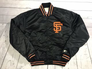 Vintage San Francisco Giants Satin Starter Jacket Mens Xl Large 80s 90s Black