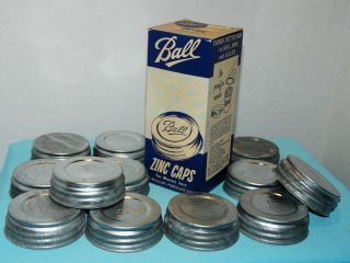 Vtg Box Of 12 Ball Zinc Caps Lids Porcelain Lined Nos Fits Mason Jars All Sizes