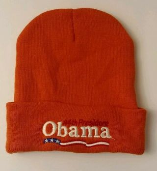 Barack Obama 44th President Of United States Adult Knit Hat Cap Beanie Orange Os