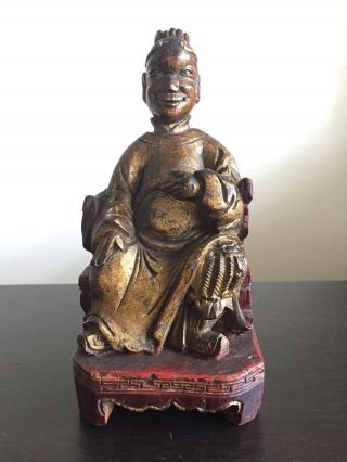 Fine 18th / 19th C Chinese Carved Gilt Wood Scholar Court Art Figure Statue Nr