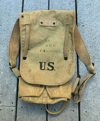 Vintage 1917 Ww1 U.  S.  Army Military Stenciled Doughboy Haversack Pack 1910s Long