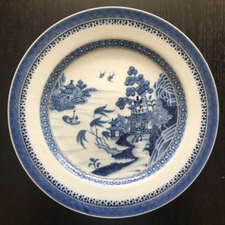 Fine Antique Chinese Canton Export Porcelain Blue White Willow Plate Art 2 Of 3