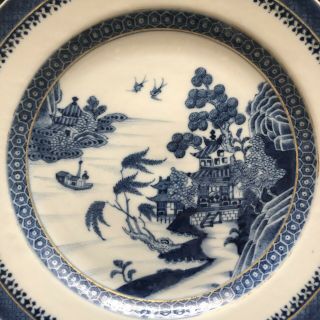 Fine Antique Chinese Canton Export Porcelain Blue White Willow Plate Art 2 OF 3 2