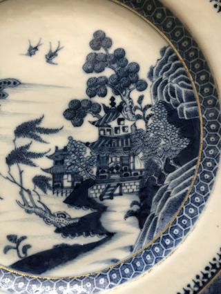 Fine Antique Chinese Canton Export Porcelain Blue White Willow Plate Art 2 OF 3 3