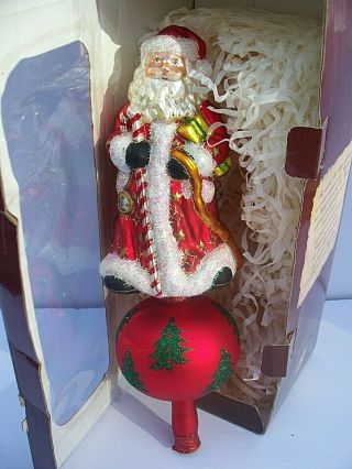Rare Large 12 1/2 " Tall Vintage Poland Santa Claus Glass Christmas Tree Topper