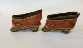 Antique Chinese Silk Lotus Shoes Bound Feet Silk Heeled Embroidered Slippers