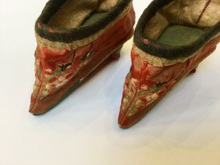 Antique Chinese Silk Lotus Shoes Bound Feet Silk Heeled Embroidered Slippers 3
