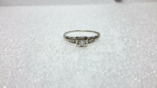 Vintage 14k White Gold Round Diamond Engagement Ring Size 6.  5