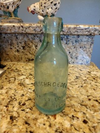 Mrs E.  Schroeder East St.  Louis Ill.  Aqua Blob Top Bottle