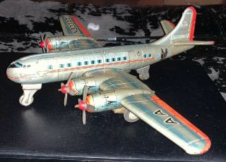 1954 Japan Linemar Tin Friction American Airlines Dc 7 Airplane - Marx