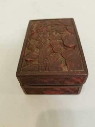 Antique Chinese Cinnabar Carved Lacquer Box Landscape with Scholar & Boy Student 2