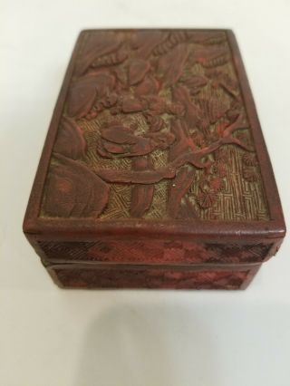 Antique Chinese Cinnabar Carved Lacquer Box Landscape with Scholar & Boy Student 3