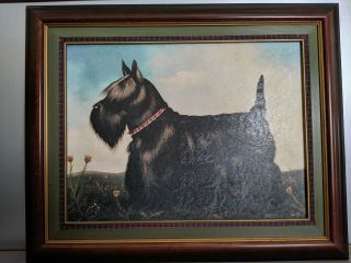 Vintage Paul Stagg Black Scottish Terrier Framed Oil On Canvas Signed Print