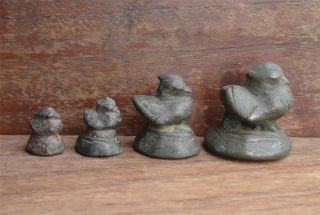 A Set Of 4 Antique Bronze Opium Weight,  Sleeping Duck (mon Duck)