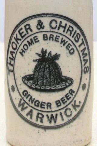 Vintage C1900s Thacker & Christmas Warwick Pudding Pict Stone Ginger Beer Bottle