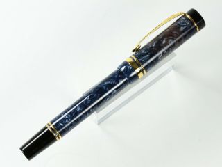 Parker Duofold Roller Ball Pen In Marbled Blue With Gold Plated Trim