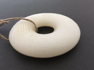 Antique Chinese White Jade Jadeite hand - carved pendant Round 2