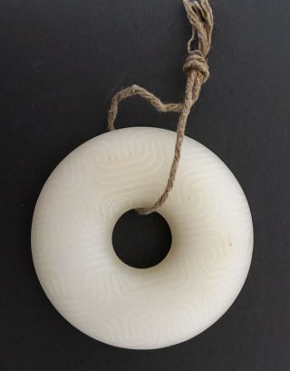 Antique Chinese White Jade Jadeite hand - carved pendant Round 3
