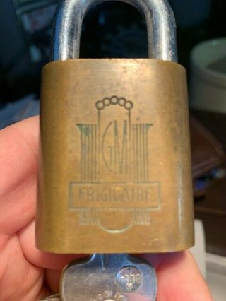 Vintage General Motors Gm Frigidaire Brass Padlock With Key Best Lock