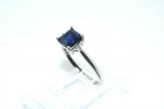 Square Sapphire & Diamond 10k White Gold Ring 2