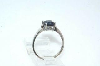 Square Sapphire & Diamond 10k White Gold Ring 3