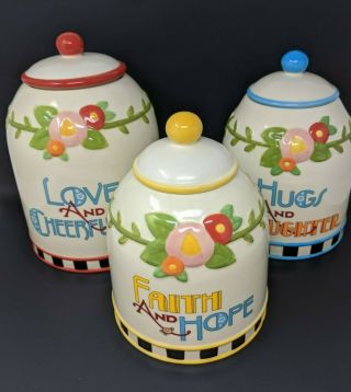 Mary Engelbreit " Recipe For Happiness " 3 Piece Canister Set