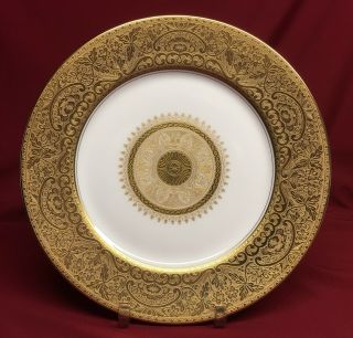 Vintage Bernardaud Limoges 10 3/8 " Gold Encrusted Rim Dinner Plate Accent Center