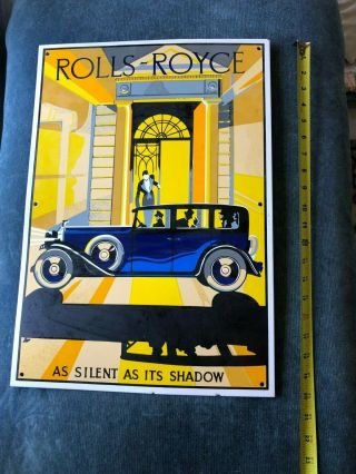 Vintage Enamel Automobile Car Sign / Plaque Rolls Royce As Silent Its Shadow