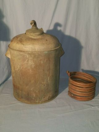 Vintage Copper / Brass Alcohol Moonshine Ethanol Still Parts,  Boiler Pot & Coil