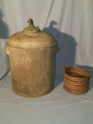 Vintage Copper / Brass Alcohol Moonshine Ethanol Still Parts,  Boiler Pot & Coil 2