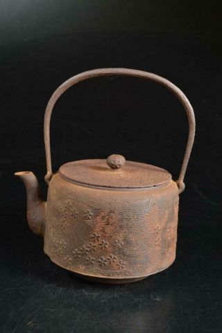 U5558: Japan Old Iron Flower Sculpture Tea Kettle Teapot Tetsubin Tea Ceremony