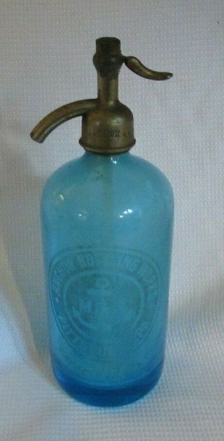 Vintage Aqua Blue Selzer Bottle Anchor Bottling