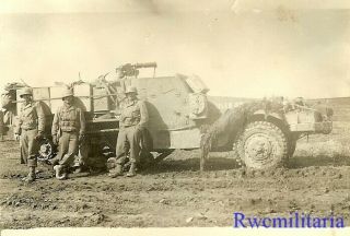 FANTASTIC Pic US Soldiers Posed in Field by M3 Armored Halftrack; France 1944 2