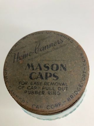 Antique quart,  ground lip 7 The Marion Jar,  Mason ' s Nov 30th 1858 Metal Lid 3