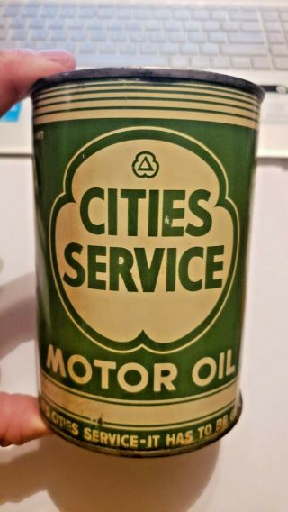 Vintage 50’s Full Cities Service Motor Oil Metal Can Full