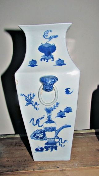 antique 1800 ' s chinese 4 sided blue and white porcelain vase many images 3