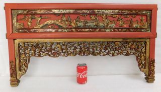 Antique Chinese Openwork Carving Camphor Wood Door Transom Table Screen Alter