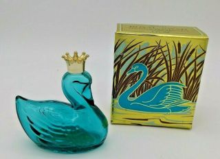 Vintage Avon Perfume Bottle 1970s Royal Swan Blue With Crown Empty