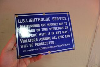 Us Lighthouse Service Warning Porcelain Metal Sign Trespass On Structure