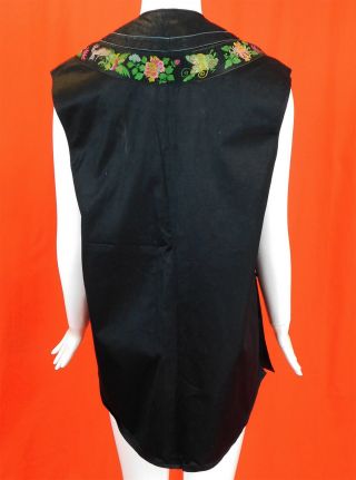 Antique Chinese Black Silk Damask Ribbon Peony Peacock Butterfly Trim Vest Robe 3